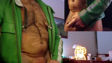 Cop Pumps His Balls, Cock and Nips While Wearing His Cop Leather