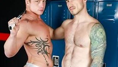 Stud Rides Inked Up Jock At The Gym - Derek Kage, Logan Aarons