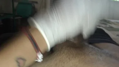 Nice Sucking Big Dick and Cum Out on Gloves