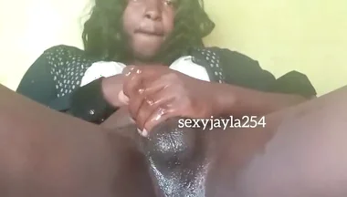 Sexyjayla254 Nasty Crossdresser Fingering Her Asshole and Stroking His Big Black Oiled up Dick Until Cum