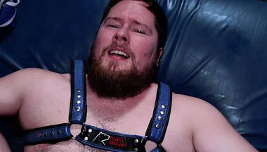 Leather Dungeon Sling Chained Boy Swings on Thick Meat, Throat Trained Sloppy