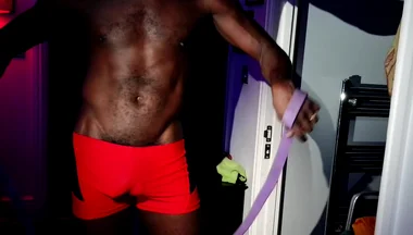 Slowing Stripping off While Doing My Workout. Flexing My Muscles Body, with My Big Bulge