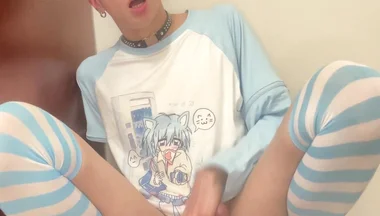 Blue Femboy Having Fun with New Toy