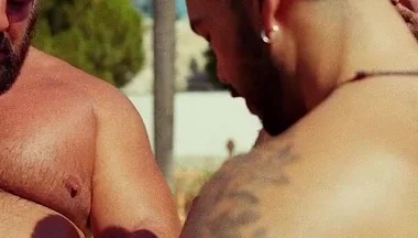 Poolside Cream Rubdown: Four Hands Slick up a Needy Sub, Sandwiched