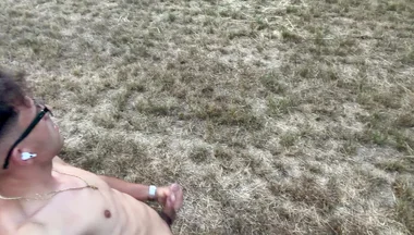 German Boy Jerks off Naked Outside and Cums