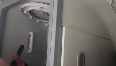 Airplane Bathroom Jerk and Cum.