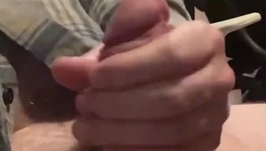 Lubing up and Stroking My Cock
