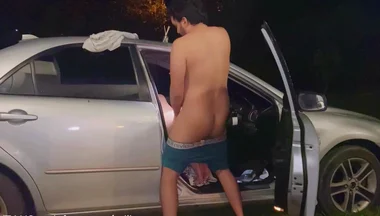 Cruising Bareback Anal Sex in the Car with Beautiful Twink Nalgon
