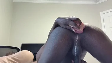 Thick Ebony Femboy Creaming and Farting on Thick Dildo
