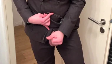 Businessman in Suit Jerks off on His Patent Leather Shoes