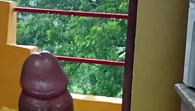 Indian Boy Naked in Rain in Balcony Huge Cock Masturbation