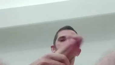 Young Guy Cums All Over with His Big Cock