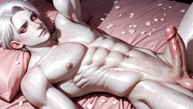 Albino Twink Oiled Chest Caress Leading to Gentle Cock Play