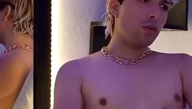 Blond Twink Stroking His Huge Uncut Cock on Webcam