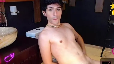 Sexy Latino Twink Gay in Public Bathroom