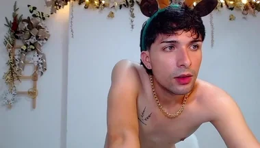 Bucaramanga Colombia Christmas Reindeer Takes Out His Huge Cock and Masturbates Until He Gets All the Cum Cum