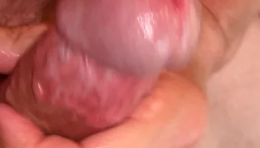 Stroking That Rock Hard Pre Cum Covered Cock