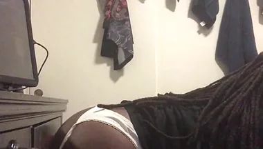 Black Male Booty Slides Thong to the Side Solo Anal Dildo Session