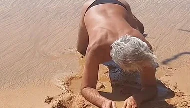 Ladysilva on the Beach in Very Sexy Panties Her Big Ass
