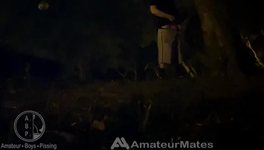 Amateur Straight Boy Caught Pissing in a Park, at Night