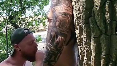 Tattooed Hairy Muscle Stepdaddy Breeds Me Outside