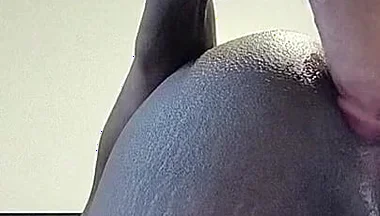 Thick Ebony Femboy Creaming and Farting on Thick Dildo