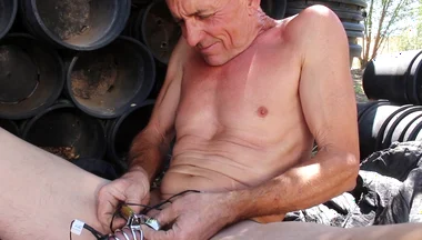 Hands Free Chastity Ball Stretching Estim Outdoor Cum