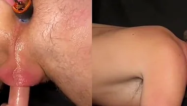 Milking and Edging His Dick From Behind, Using Dildos in His Hole