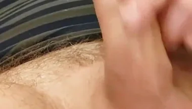 Playing with my smooth thick cock and emptying my cum-loaded balls over myself