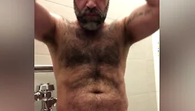 Damon Andros In Airport Public Bathroom Stall Hairy Stepdaddy Wank Jerk Off And Cum