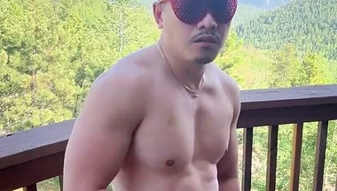 Mountain Top Tease: Muscular Asian Hunk's Solo Show