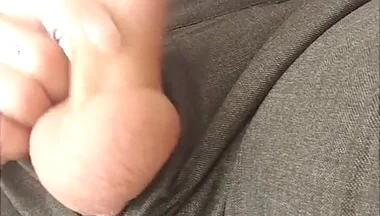 Playing with my cock in suit pants, then stripping and drenching my t-shirt in cum