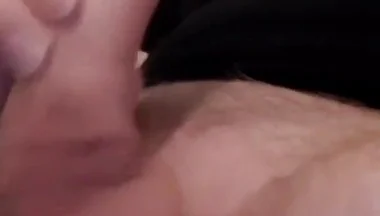 Me jerking my fat cock, pumping out a nice creamy cum load, and messing up my black t-shirt with a string of shiny white cum