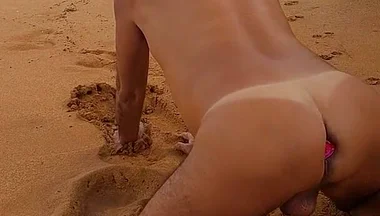 Naked Ladysilva on the Beach Showing off Tanned Hot Ass with Butt Plug in Ass
