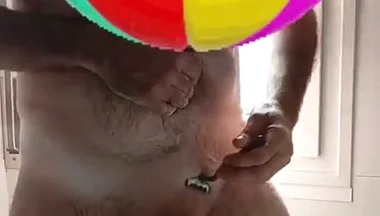 Handsome Mature Chubby with Big Fat Cock Shaving My Cock and Eggs in the Shower in Close-up