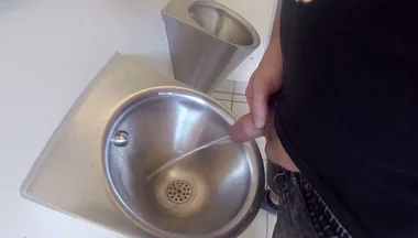 I’m Pissing Into the Urinal of a Public Restroom and Jerking off My Thick Cock Until I’m Precumming