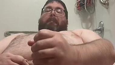 Fat Bear With A Fat Cock Has A Pre-shower Edge And Cum Wearing A Cock Ring