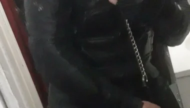 Leather Biker Jerking off in Leather Suit
