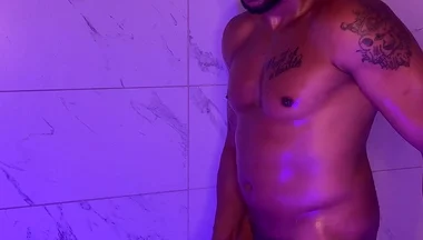 Raw Nasty BBC Shower Jerk off with Ass Play