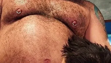 Dungeon Session: Sweaty Cage Play, Pierced Kinkster Gagged, Spit-fed, Edged