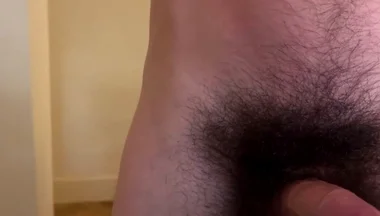 Throbbing Close up of Hairy Big Cock Jerking