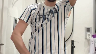 Hot Stepdaddy Wanking off in Public Bathroom