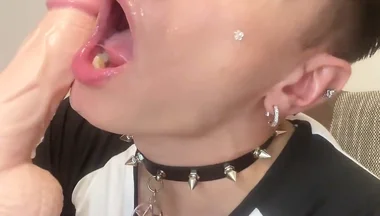 Femboy Sucking Dildo Got Whole Face Wet