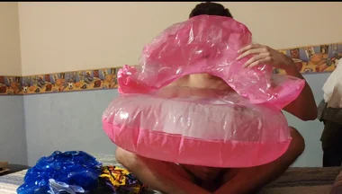 Blowing up Many Inflatable While Jerking off!
