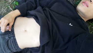 The Cute Gay Twink Jerking off His Cock, Pulled Through His Fly While Outdoors, Is Jon Arteen