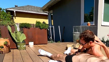 Boy Surprises Stepdaddy Strips and Sucks Him Outdoors