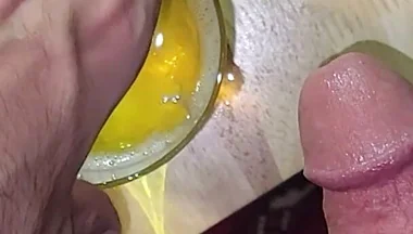 Mixing Cum and Piss in My Office