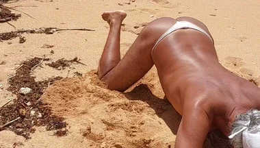 Ladysilva Femboy on the Beach Wearing Panties Showing off Her Hot Big Ass