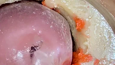 The Camera 4K Inside the Deep Pussy Records a Huge Ejaculation with a Stuck Condom