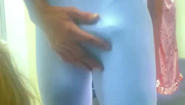 Cdmichelle Wearing Sexy Blue Spandex Bulging Withe See Through Thong